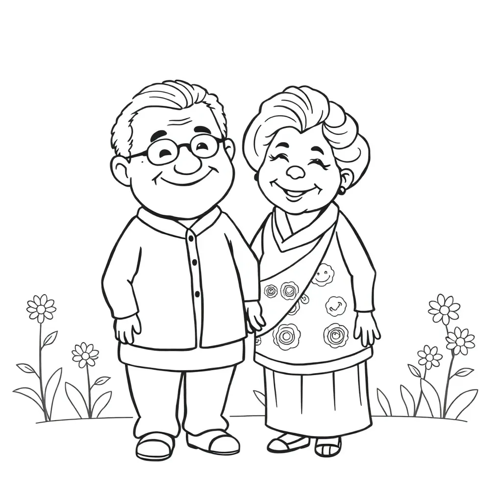 Opa Oma Familie Generaties Liefdevol coloring page for children
