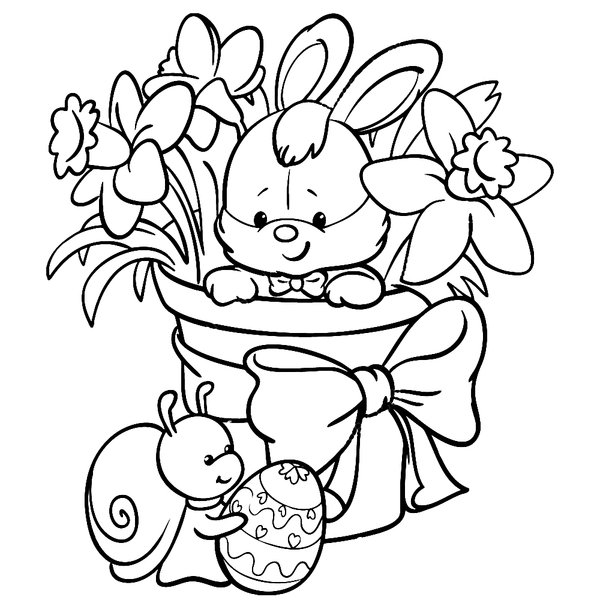 Osterhase mit kleiner Schnecke coloring page for children