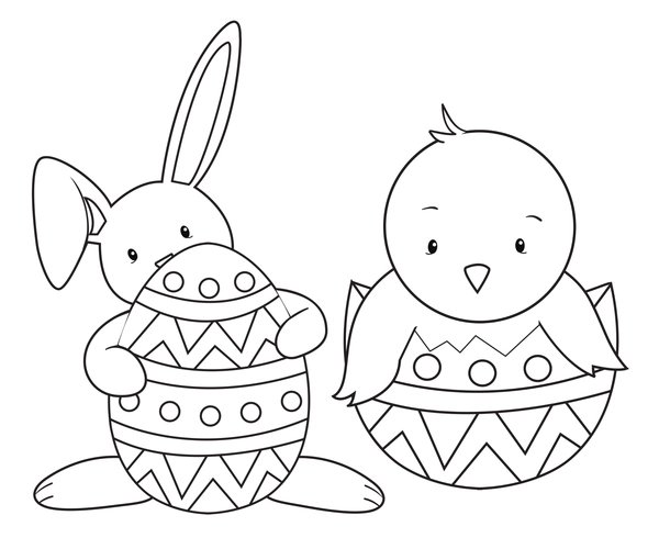 Osterhase Und Osterente Im Ei coloring page for children