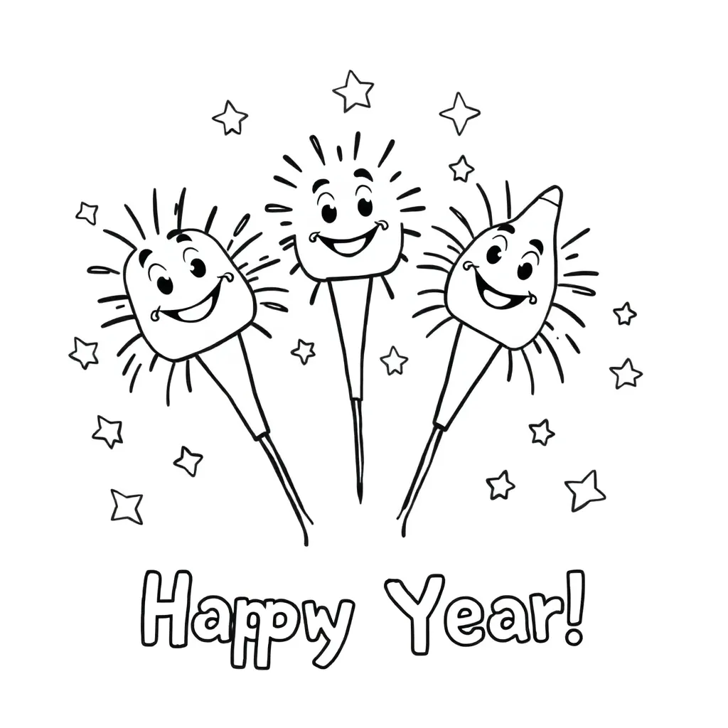 Oud En Nieuw Vuurwerk Nieuwjaar Feestelijk Kinderen coloring page for children