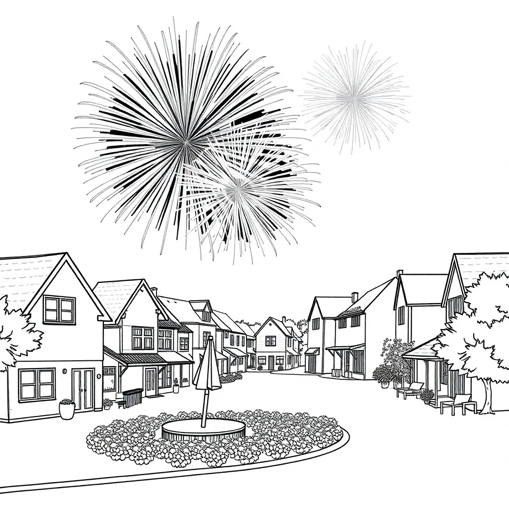 Oud Nieuw Vuurwerk Feest Traditie coloring page for children