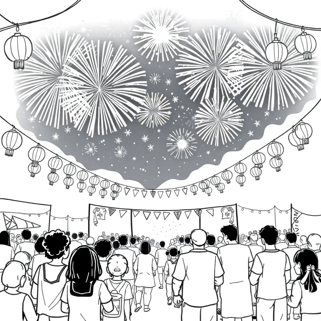 Oud Nieuw Vuurwerk Feest Traditie coloring page for children