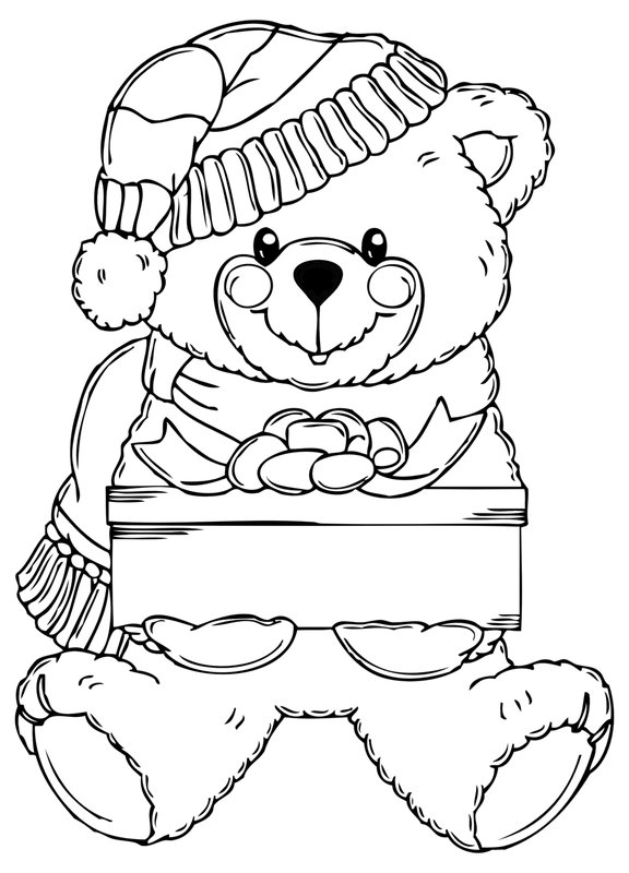 Ours de Noël avec cadeau coloring page for children