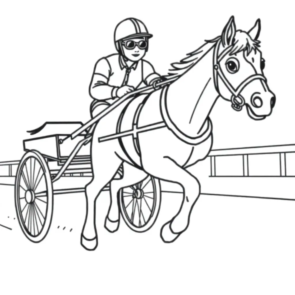 Paard Harnas Racer Sulky Galop coloring page for children