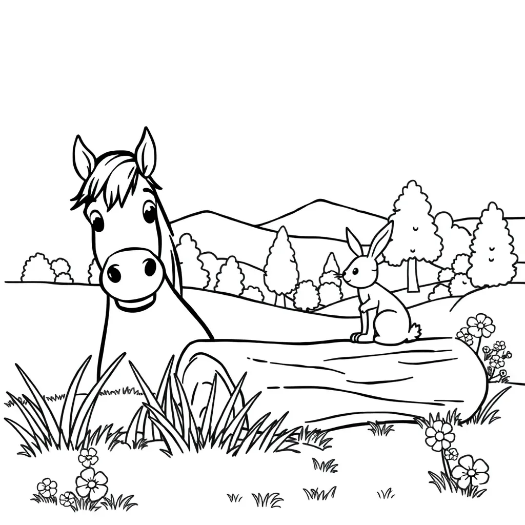 Paard Konijn Natuur Boerderij Vriendschap coloring page for children
