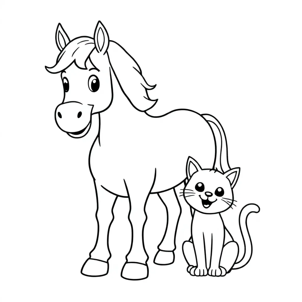 paard met poes coloring page for children