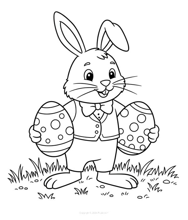 Paashaas met twee paaseieren coloring page for children