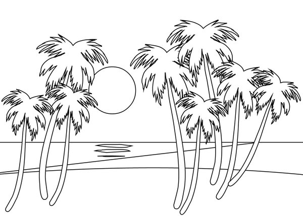 Palmtrees On Beach coloring page for children