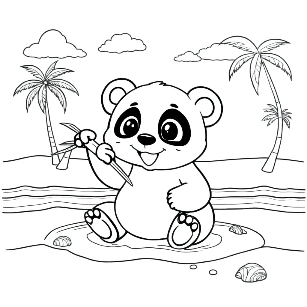 Panda Die Bamboe Eet Op Een Strand coloring page for children