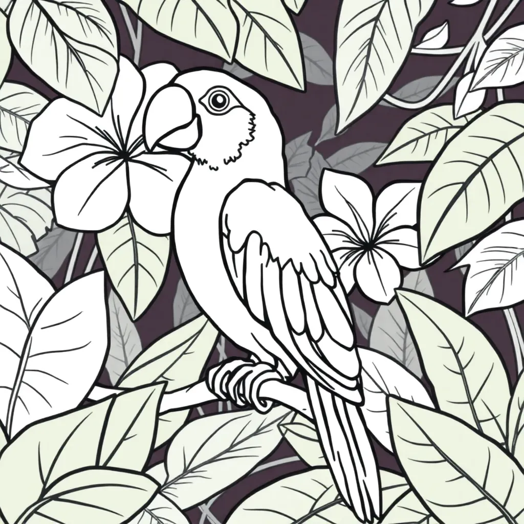 papegaai, jungle, black, white, line coloring page for children