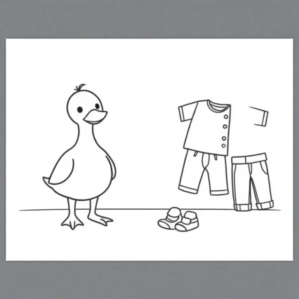 paper duck  met losen  kleeding er naast coloring page for children