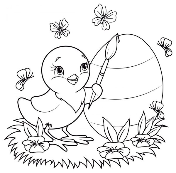 Pasen Eendje Schildert Paas Ei coloring page for children