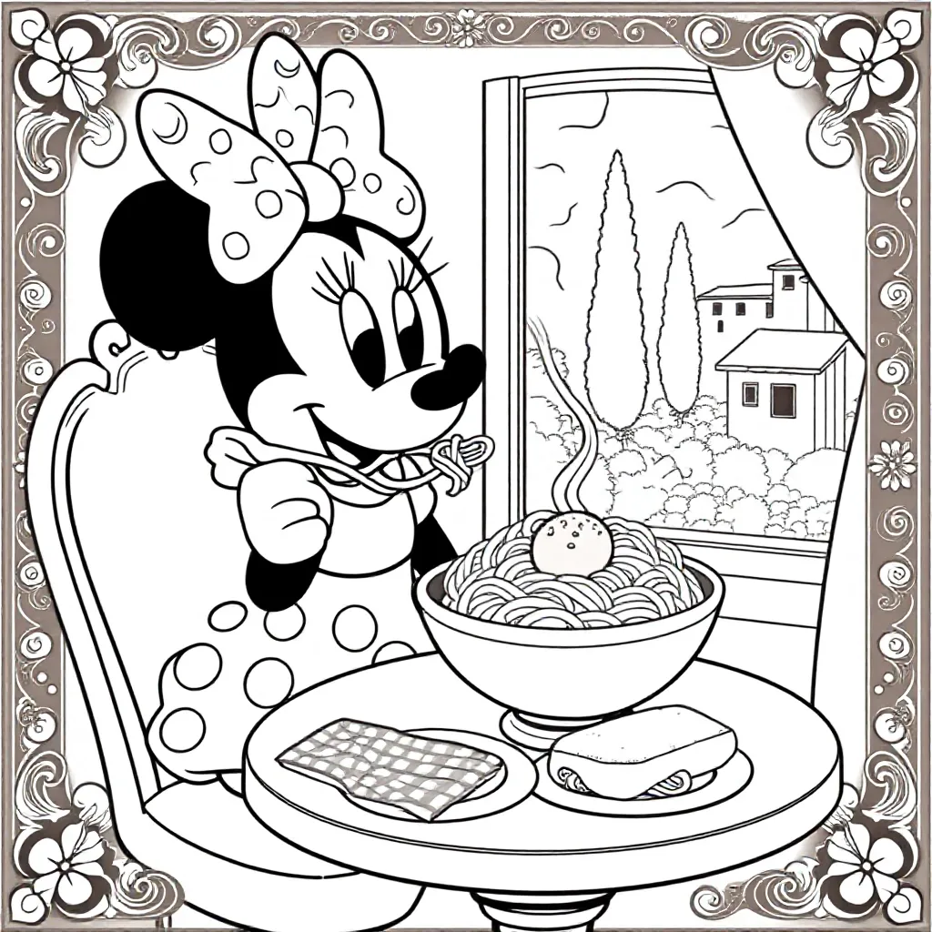 Minnie Mouse pasta coloring page for kids