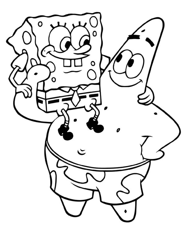 Patrick hebt Spongebob coloring page for children