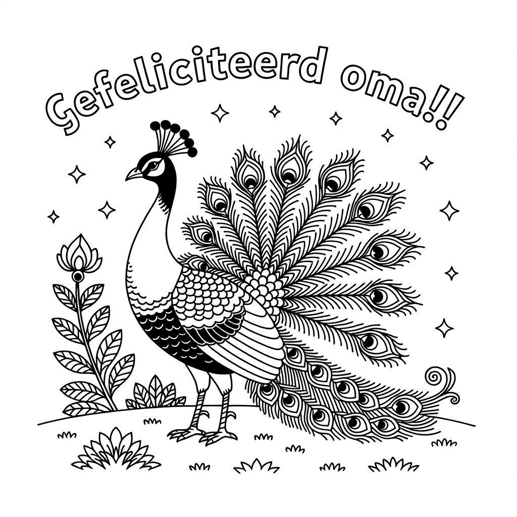 pauw wit met zwart coloring page for children