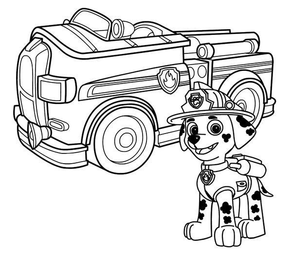 Paw Patrol Marshall Feuerwehrauto coloring page for children