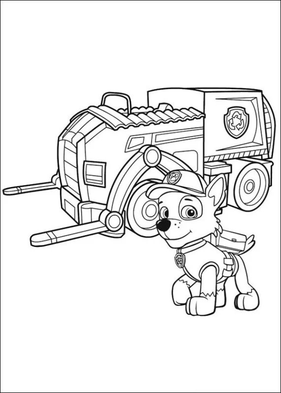 Paw Patrol Rocky Y Camion De Reciclaje coloring page for children