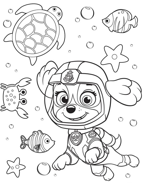 Paw Patrol Skye Under Water coloring page for children