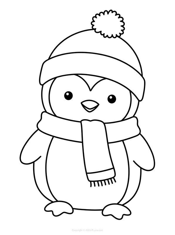 Penguin Wearing A Hat And Scarf coloring page for children