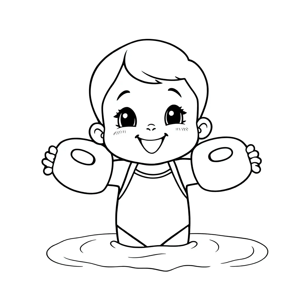 peuter meisje gaat zwemmen met zwembandjes coloring page for children