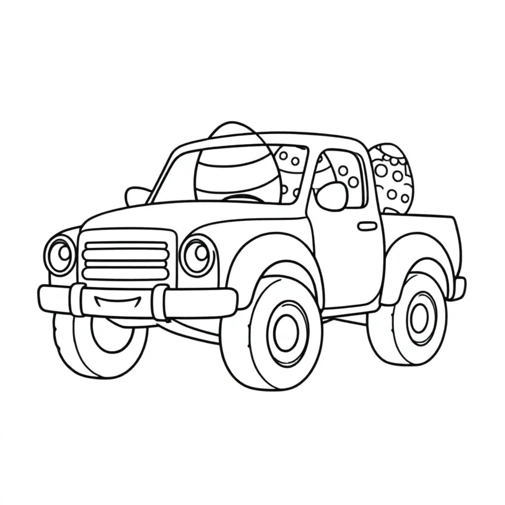pickup truck gevuld met paaseieren kleurplaat voor kinderen