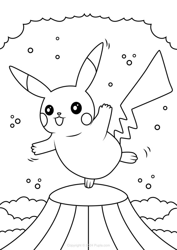 Pikachu auf einem Bein coloring page for children
