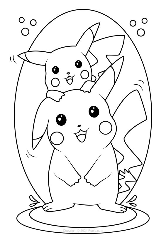 Pikachu Et Petit Pikachu coloring page for children