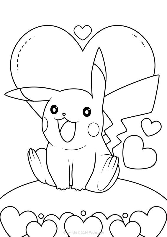 Pikachu-Herzen coloring page for children