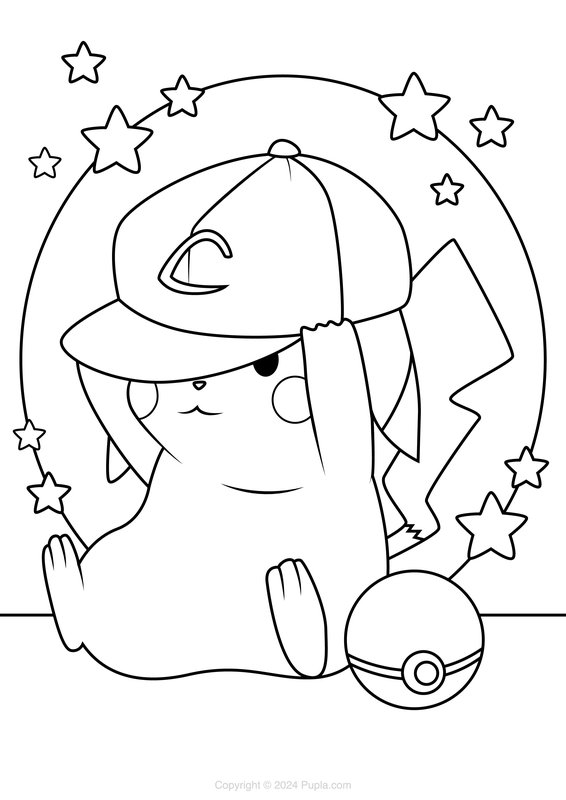 Pikachu Met Een Pet Op coloring page for children