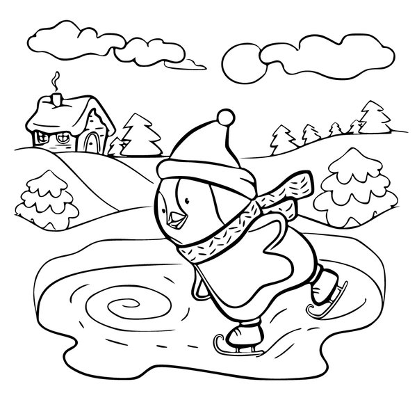 Pingouin Patineur D Hiver coloring page for children