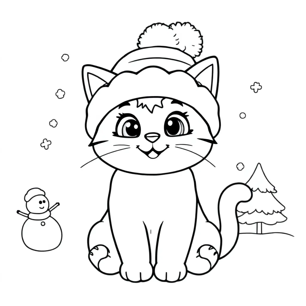 Poes Met Een Wintermuts Op coloring page for children