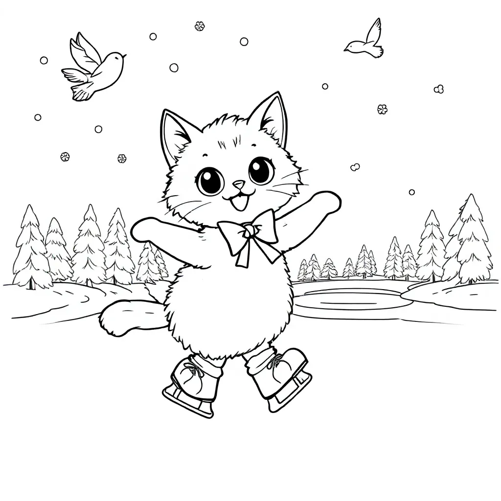 Poes Op Schaatsen coloring page for children