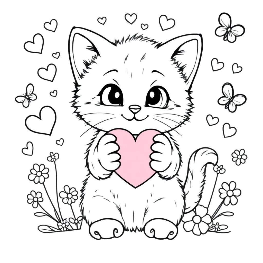 Poesje Met Hartje coloring page for children