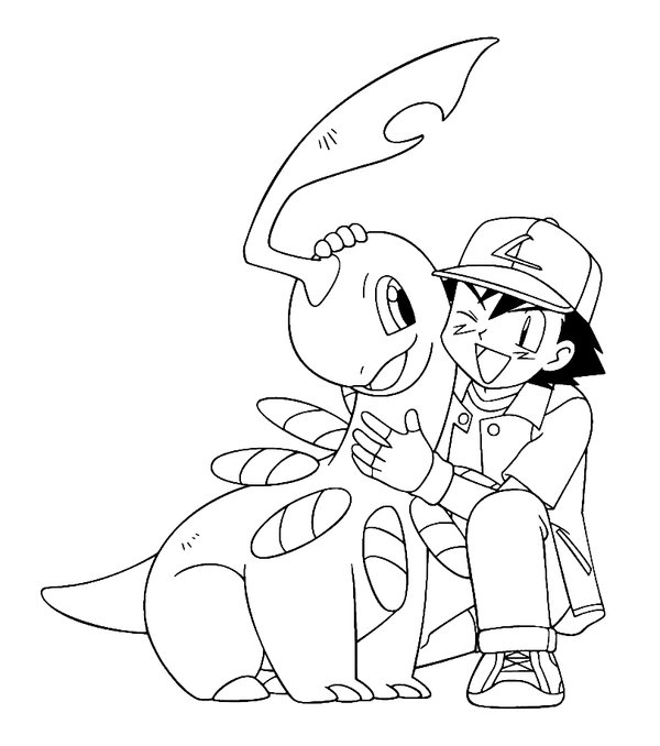Pokemon Bayleef Et Ash coloring page for children