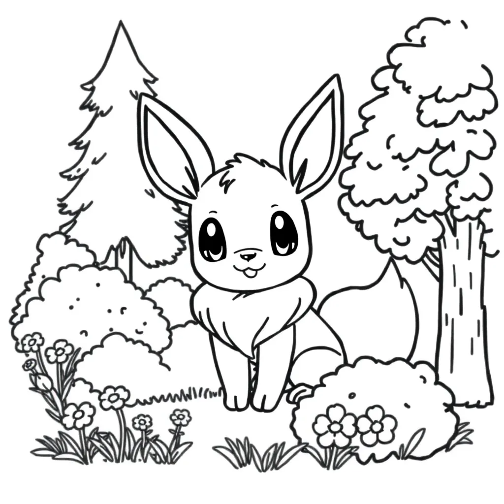 Feuille de coloriage gratuite Pokémon Évoli Nature Enfants Créatif Coloration