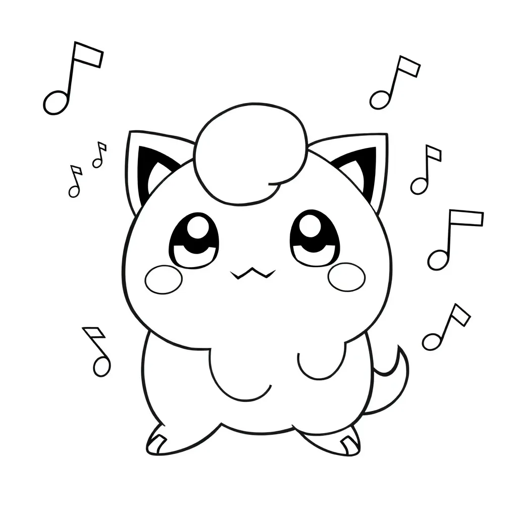 Plantilla de colorear gratis de Jigglypuff de Pokémon. Música. Infantil. Creativo.  Ideal para niños.