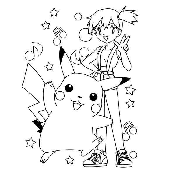 Pokémon Pikachu & Misty coloring page for children