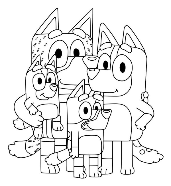 Pose de la famille Bluey coloring page for children