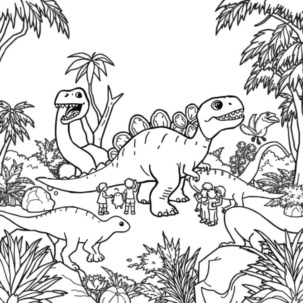 Prehistorische Dinosaurus Avontuur Cartoon Educatief coloring page for children