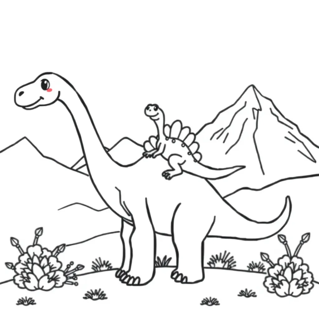 Prehistorische Dinosaurus Cartoon Avontuur Educatief coloring page for children
