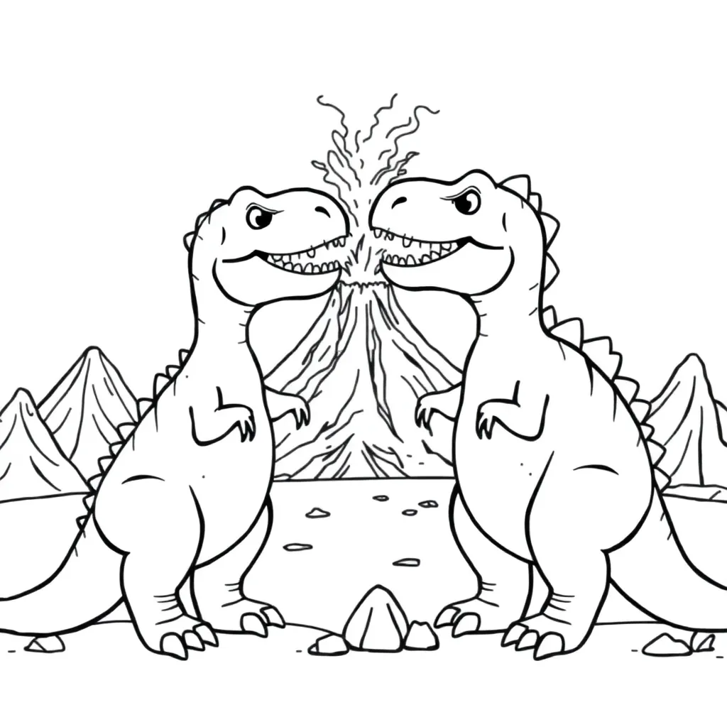 Prehistorische Dinosaurus Cartoon Avontuur Educatief coloring page for children