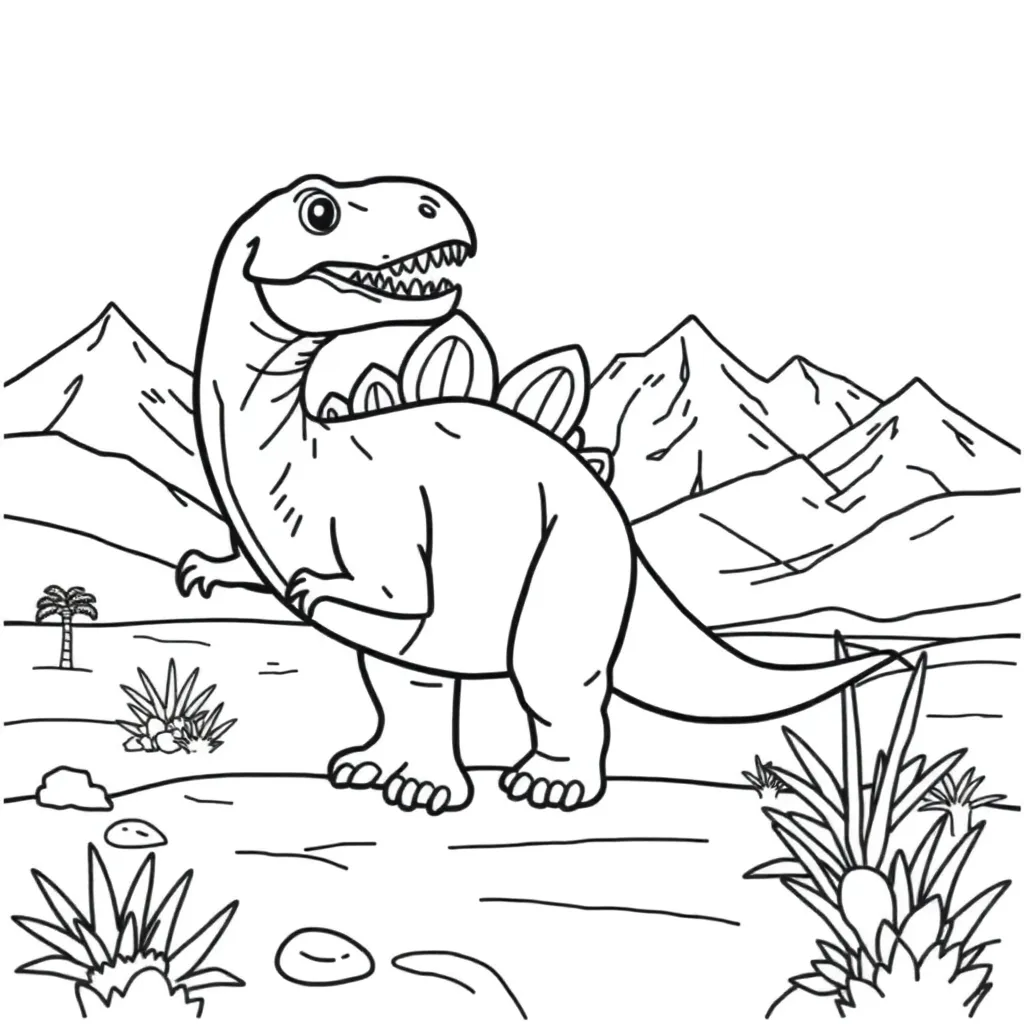 Prehistorische Dinosaurus Landschap Educatief Avontuurlijk coloring page for children