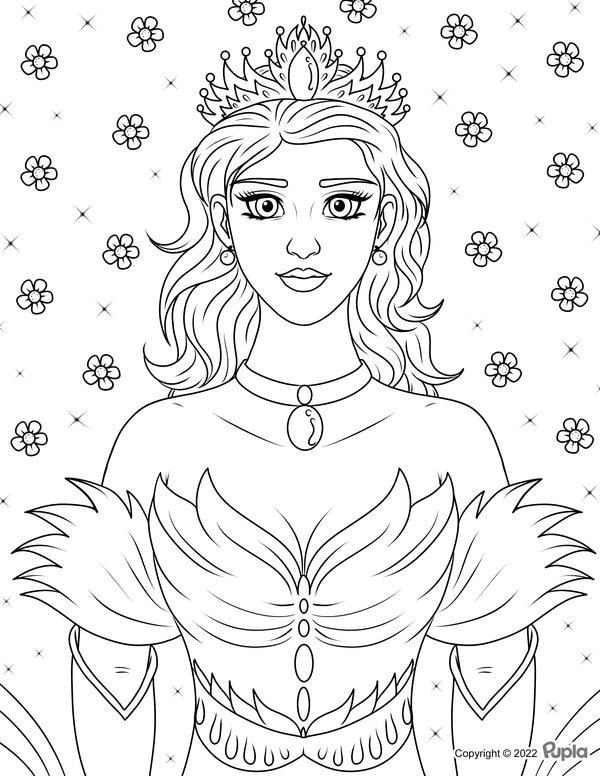 Princesse Avec Fond De Fleurs coloring page for children