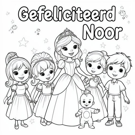 Prinses met 2 meisjes en een 1 jongetje en 1 baby
