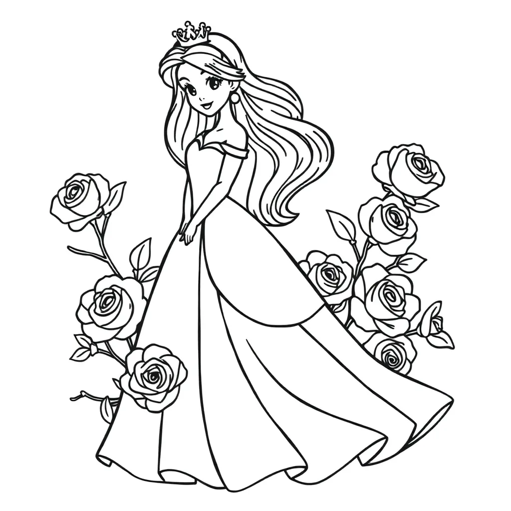 Prinses Sprookjes Elegant Magisch Rozen coloring page for children