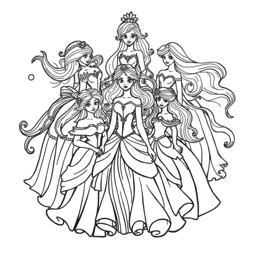 Prinses Sprookjes Fantasy Elegant Magisch coloring page for children