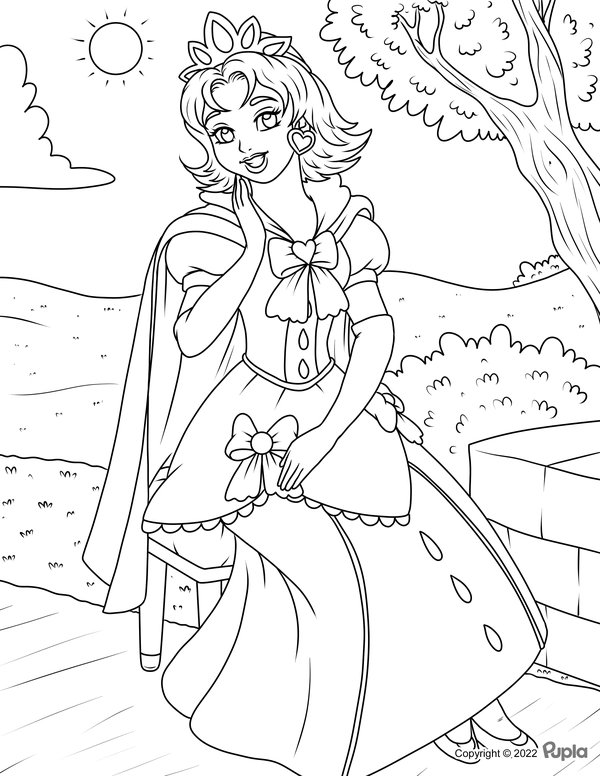 Prinzessin Auf Stuhl Draussen coloring page for children