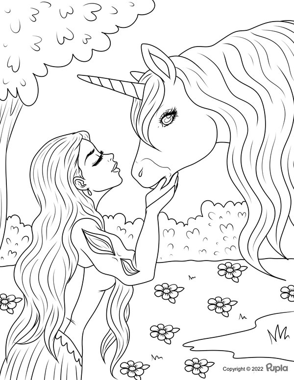 Prinzessin Kusst Einhorn coloring page for children