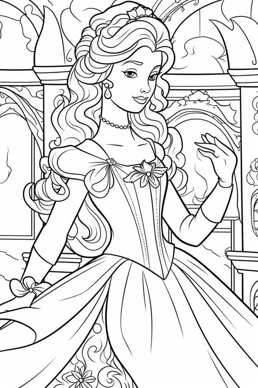 Prinzessin Vor Dem Schloss coloring page for children
