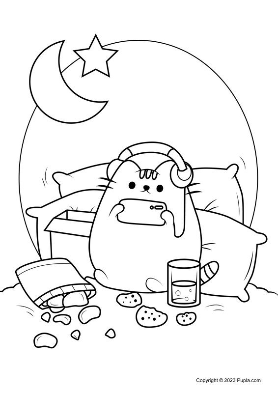 Pusheen Chliling En La Cama coloring page for children